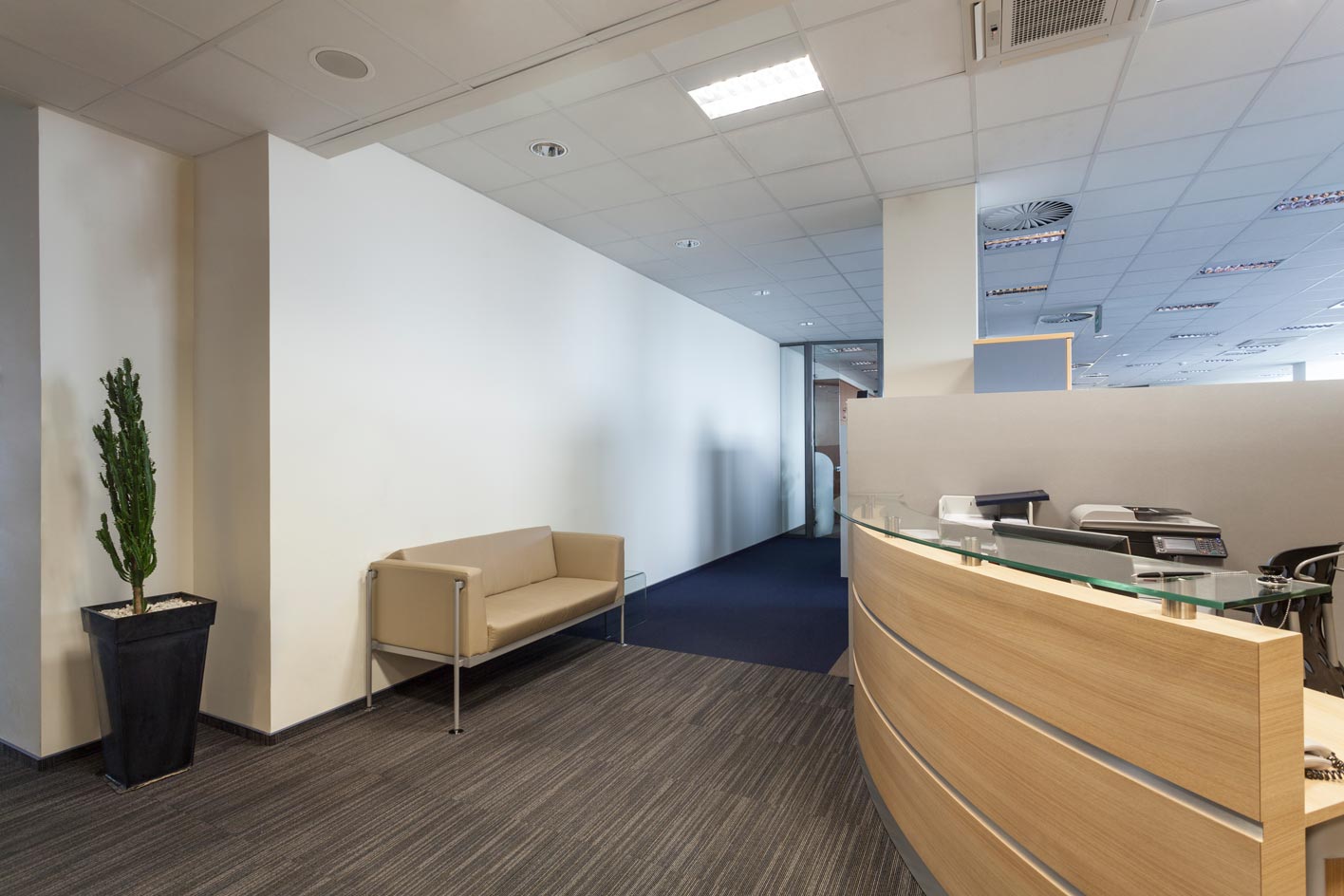 Interior of a bank office, reception desk