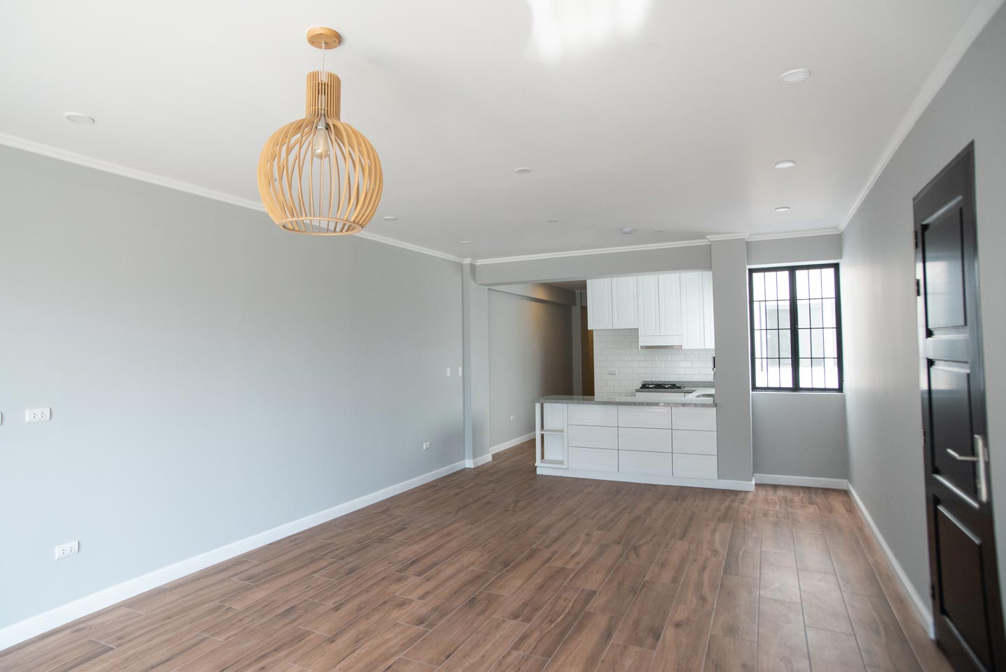 Apartment living room with wooden floor
